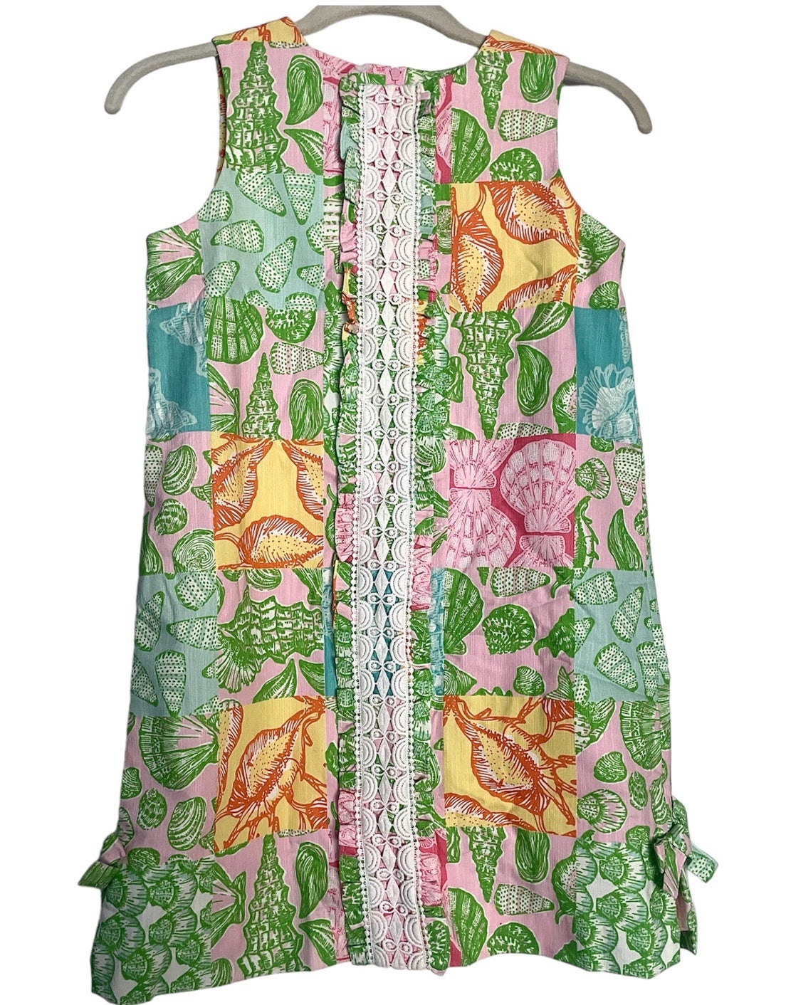 NEW Lilly Pulitzer LITTLE LILLY SHIFT RUFFLE Dress What The SHELL Patch Bow-12