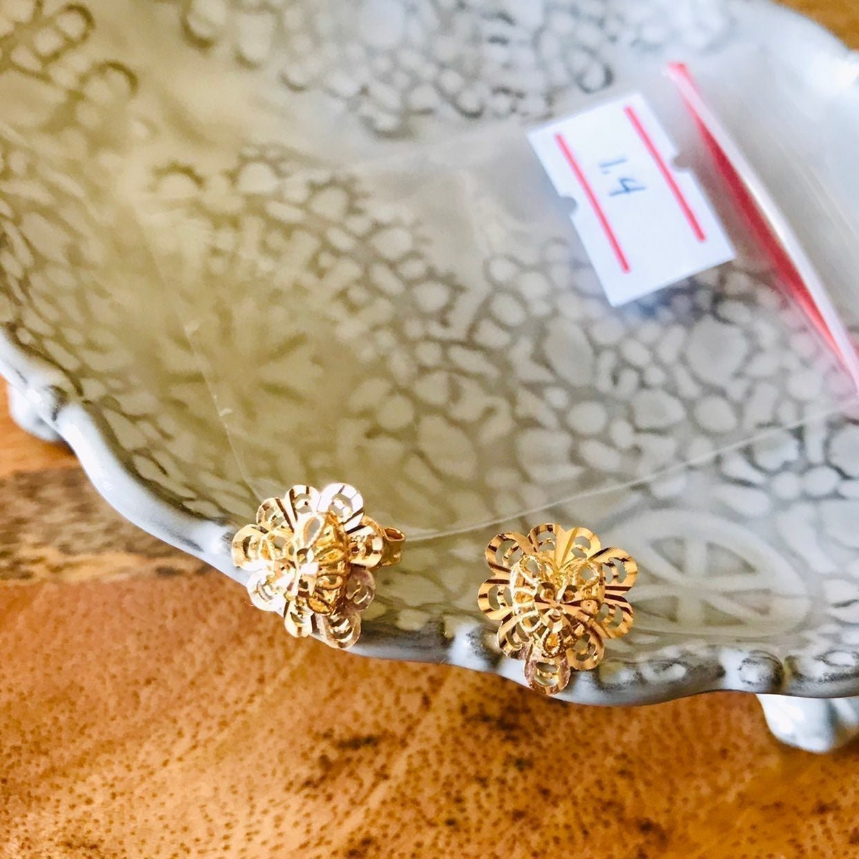 Real Saudi 18k Gold Earrings HEART INTRICATE