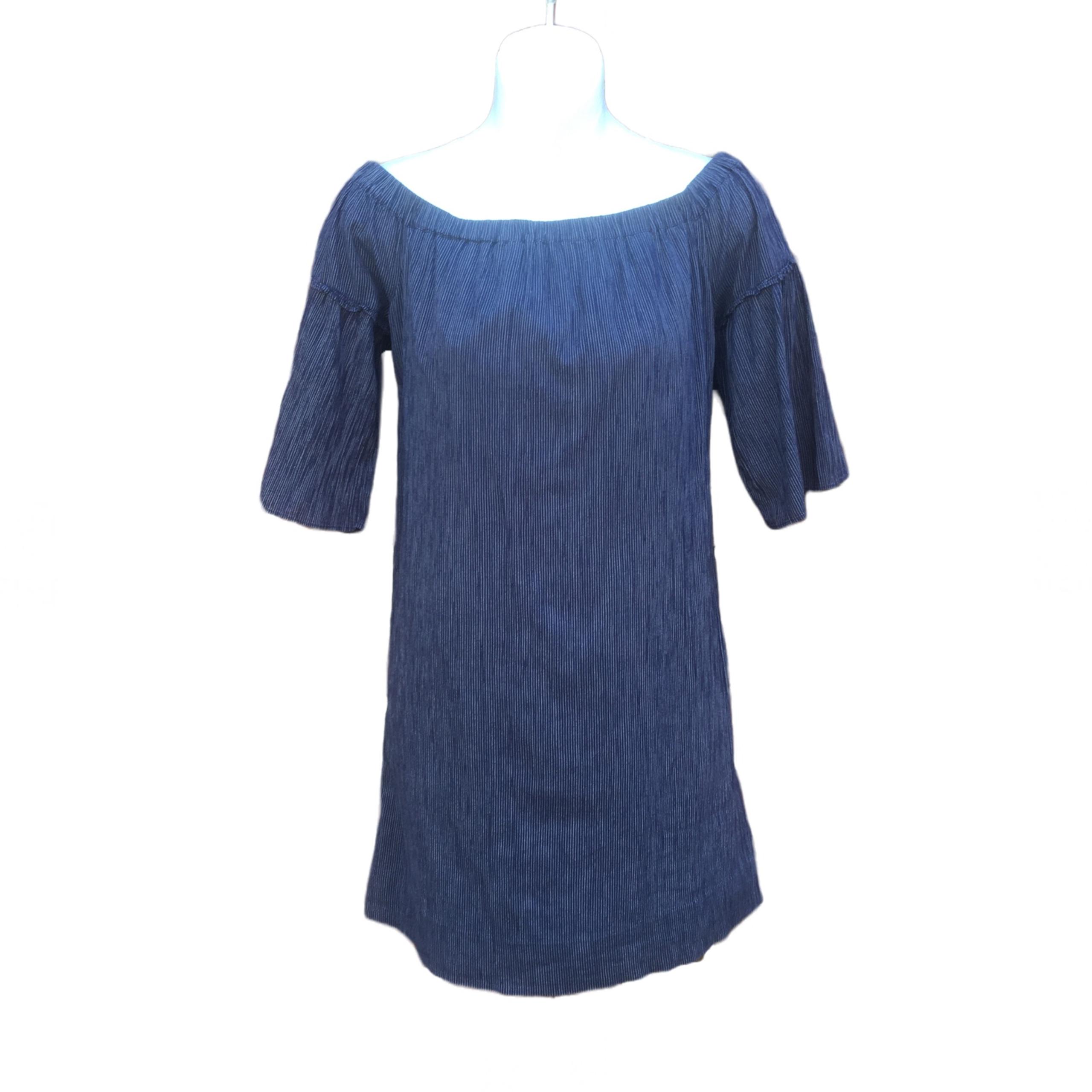 Madewell Dress Off The Shoulder Bell Sleeve Short Womens Size 0 Dark Blue Navy