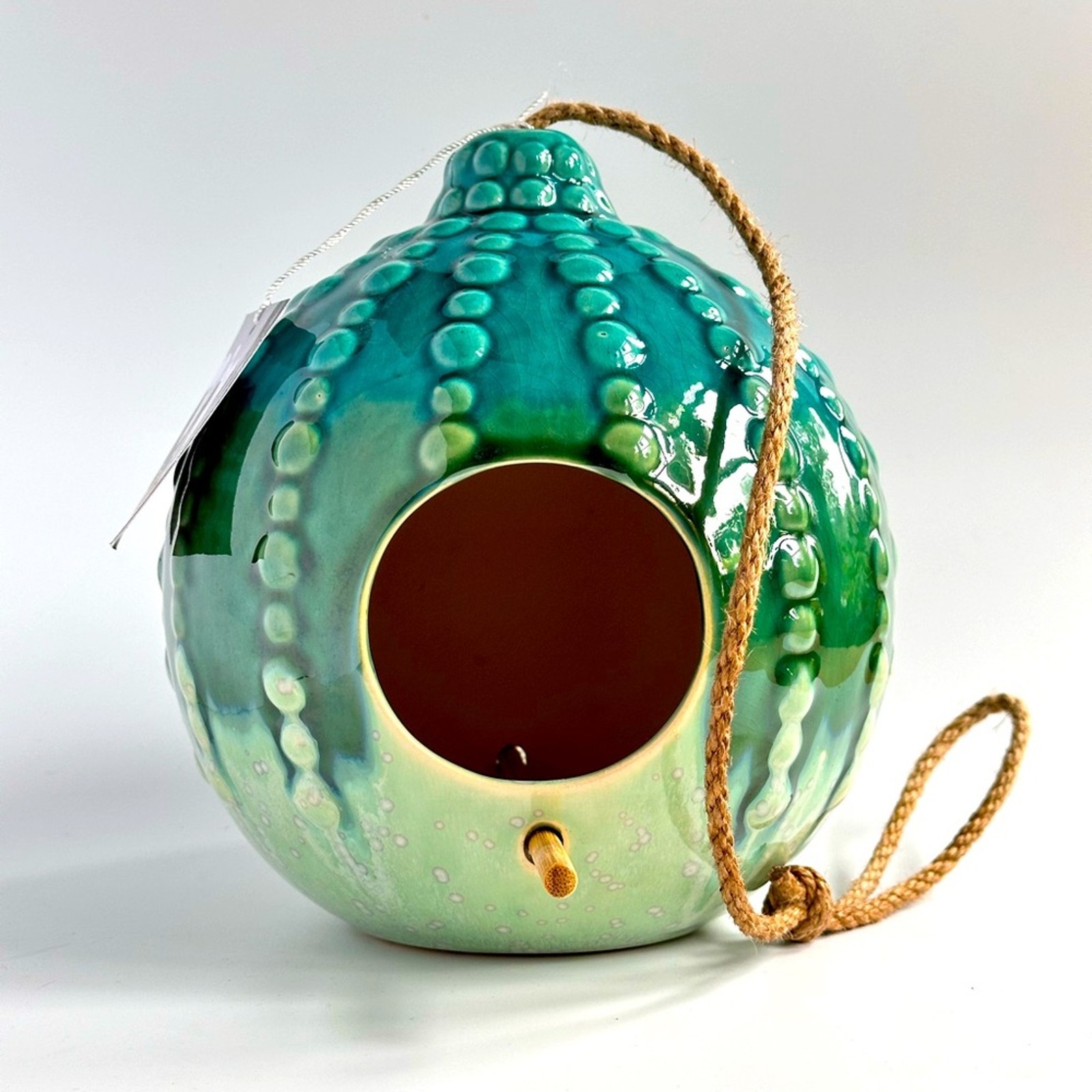 NEW Handmade Turquoise And Green Ceramic Bird House