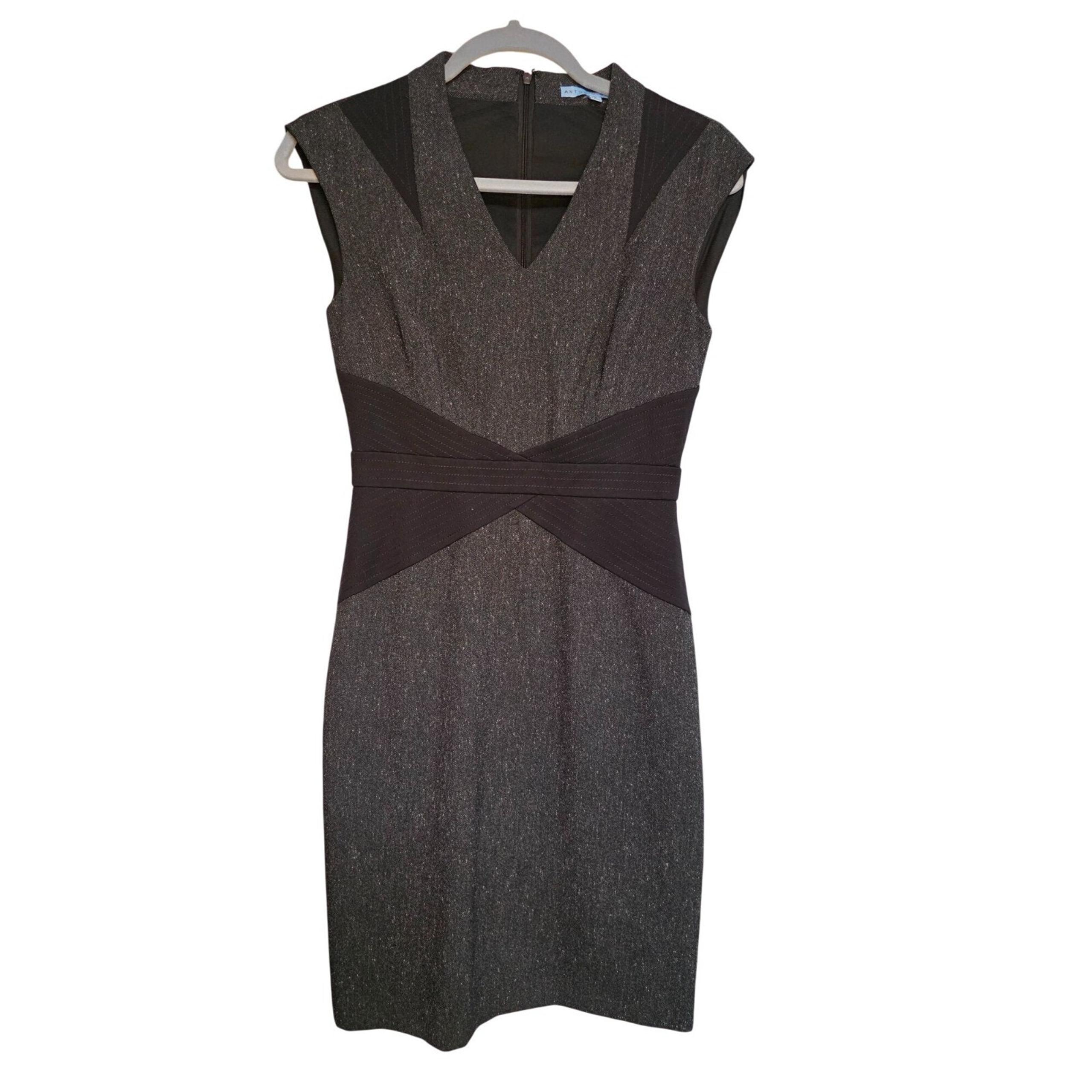 Antonio Mela Womens Metallic Gray & Black Sheath Dress V-Neck Sleeveless size 2
