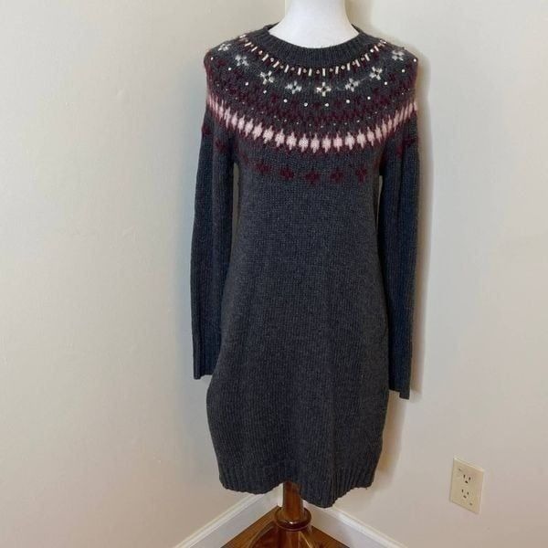 J Crew Jeweled Fair Isle Sweater Dress S