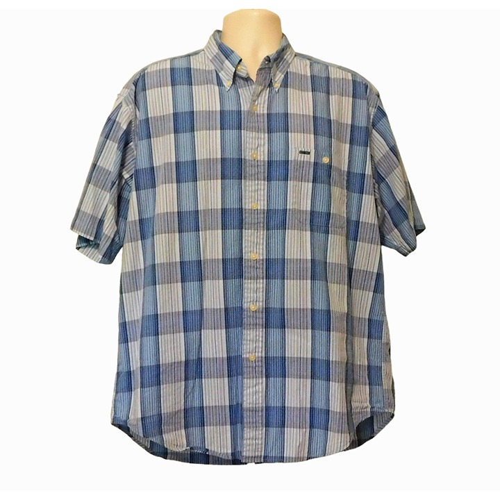 Alexander Julian Colours Shirt XL Blue Stripes Checks Short Sleeve Collar Cotton Alexander Julian Colours Shirt XL Blue Stripes Checks Short Sleeve Collar Cotton