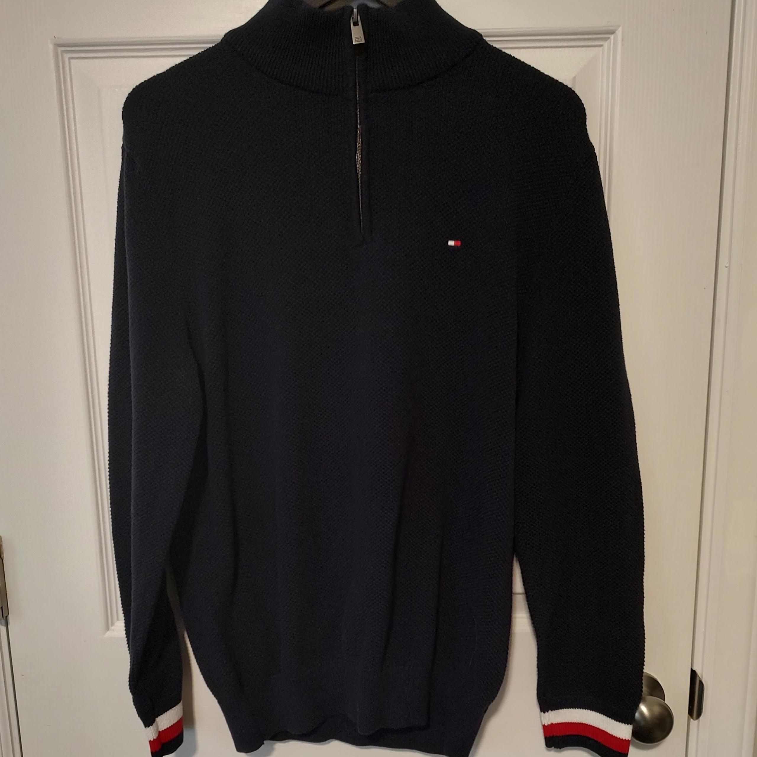 Tommy Hilfiger Men’s Signature Quarter-Zip Sweater, Large EUC Dark Blue