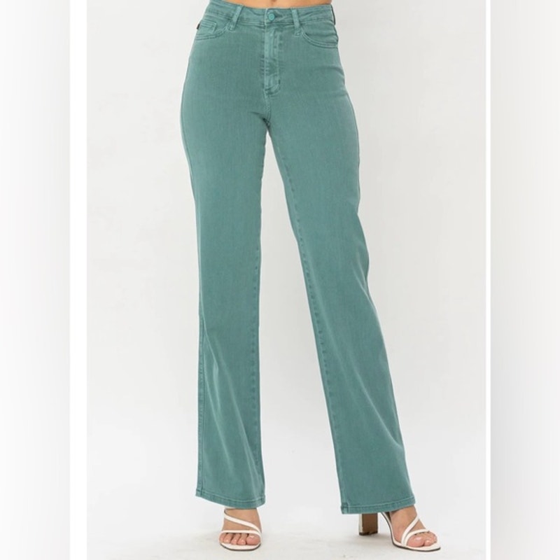 NWT Judy Blue Athena High Rise 90s Straight Leg Jeans 24W Sea Green Denim Casual