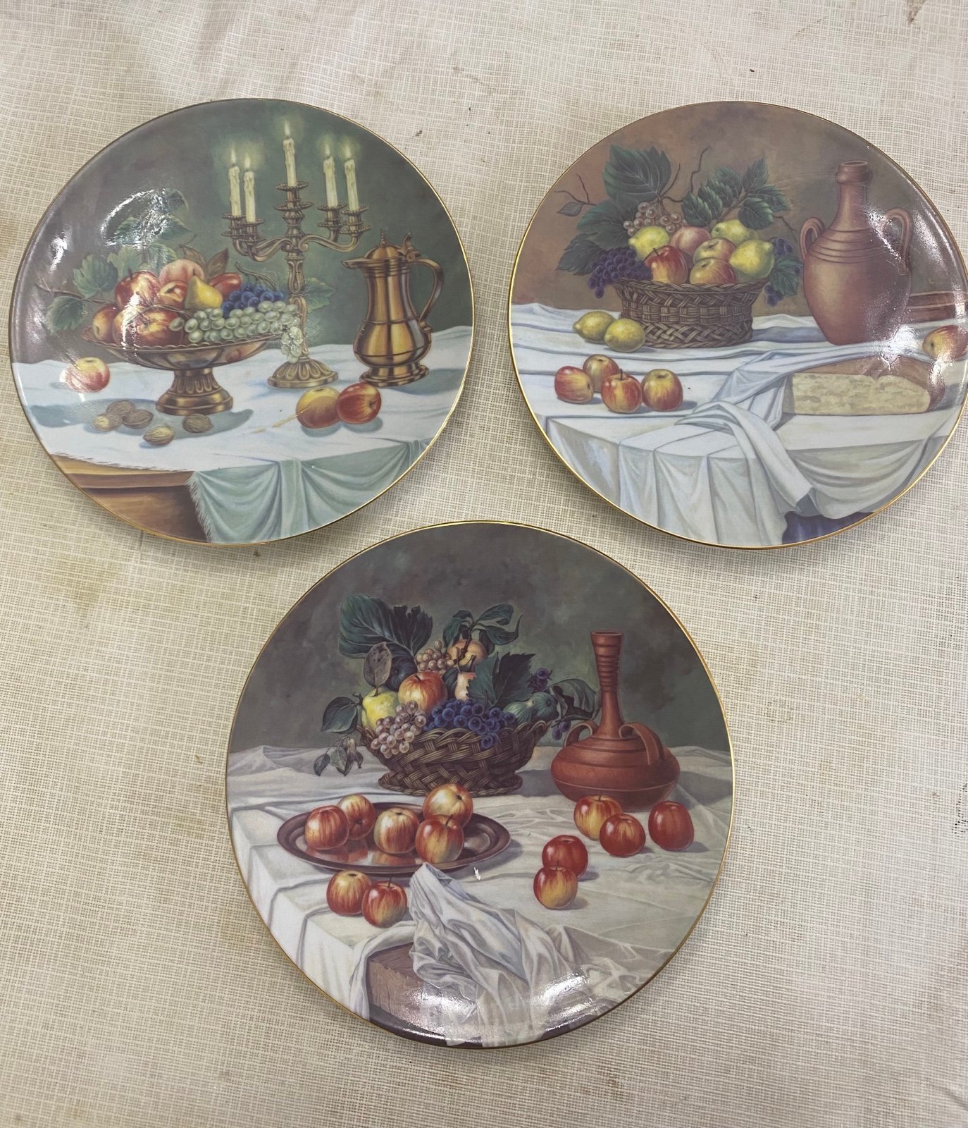 Vintage Limoges Porcelain Fruit Dec a La Main Fruit Plate Complete Set Of 3