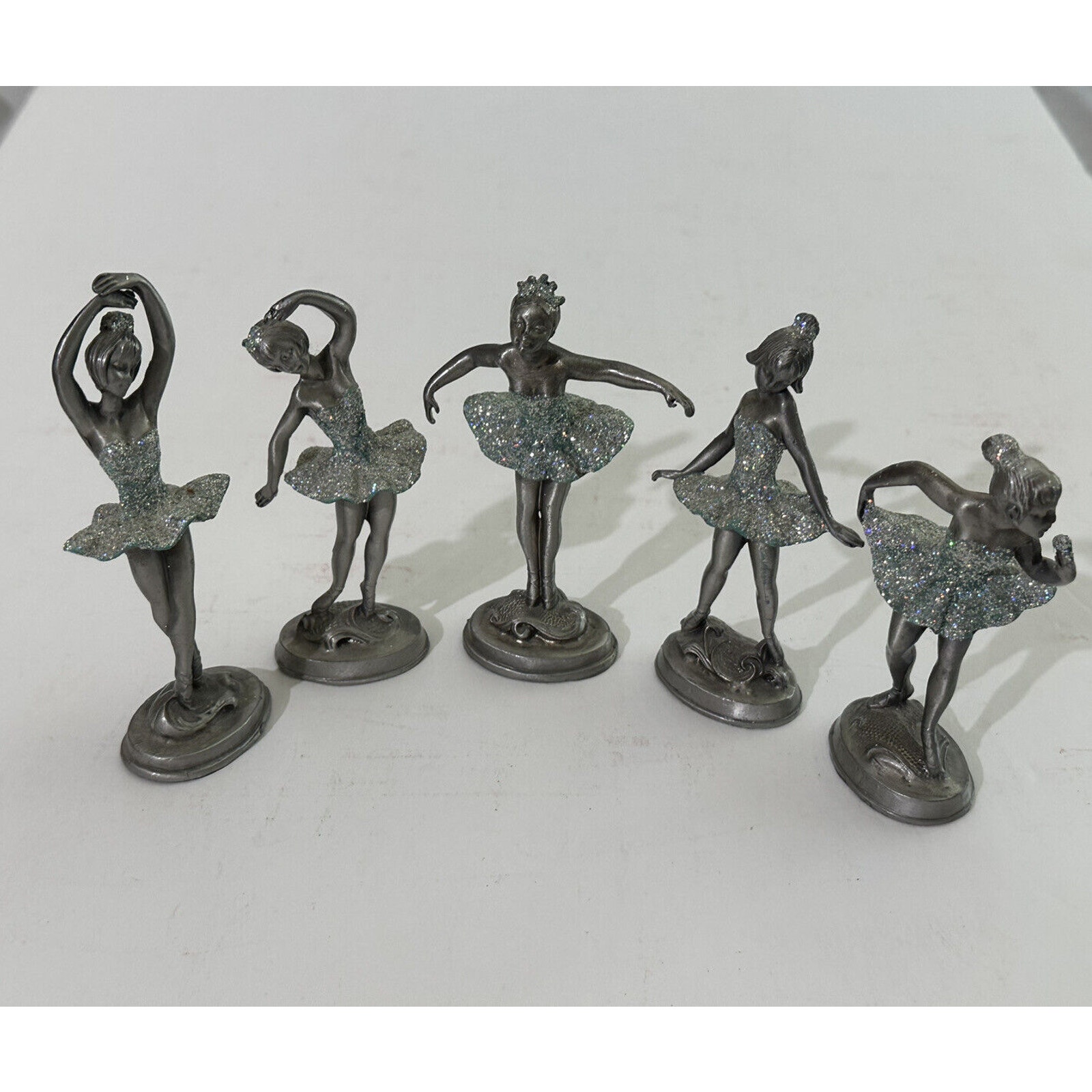 Set Of 5 Ballerinas dance figure Silver Colored Glittered Tutu
