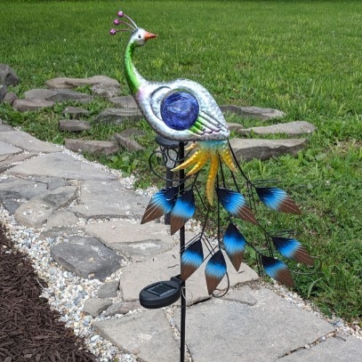 Yard Decorations Outdoor for Garden Decor, Peacock Solar Outdoor
