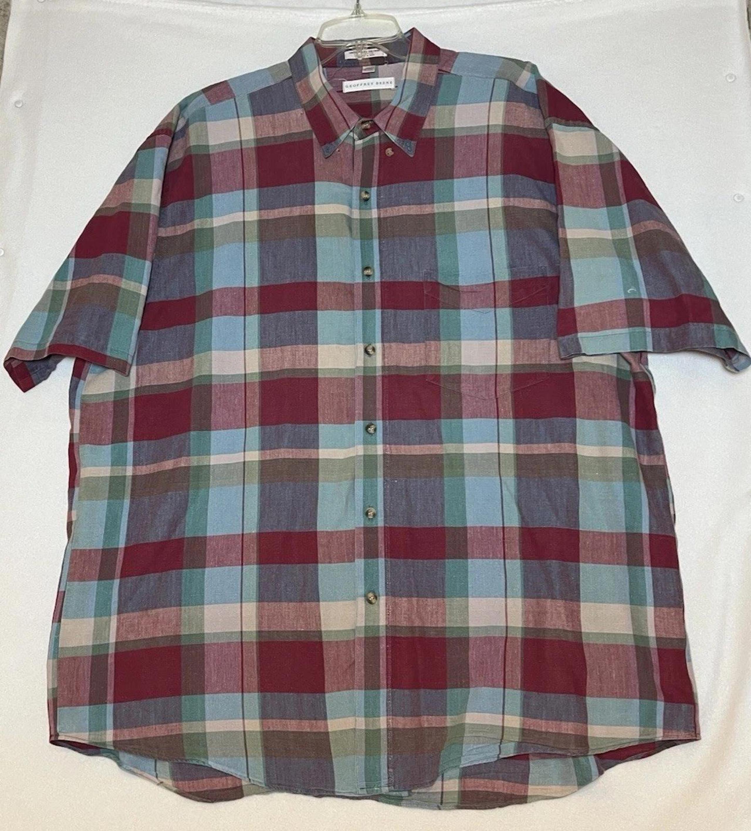 Geofrey Beene Men's Shirt Button Down Size XL Plaid Short Sleeve