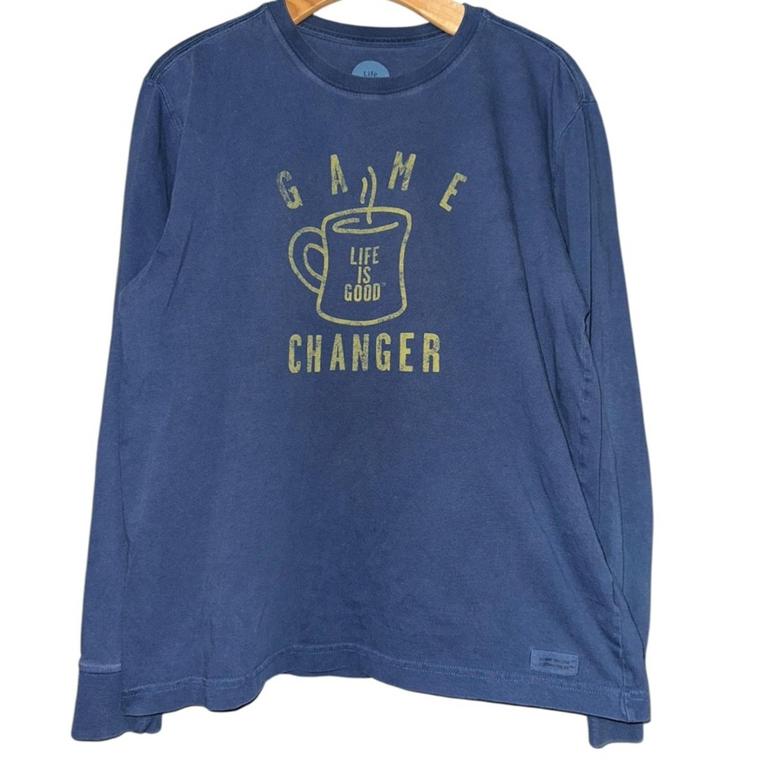 Life is Good Men’s Size M Blue Game Changer Coffee Classic Fit Tee T-Shirt