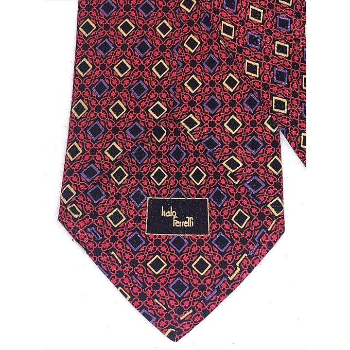 ITALO FERRETTI tie 100% Silk Hand Made ITALY, Luxury Necktie, Red, Purple