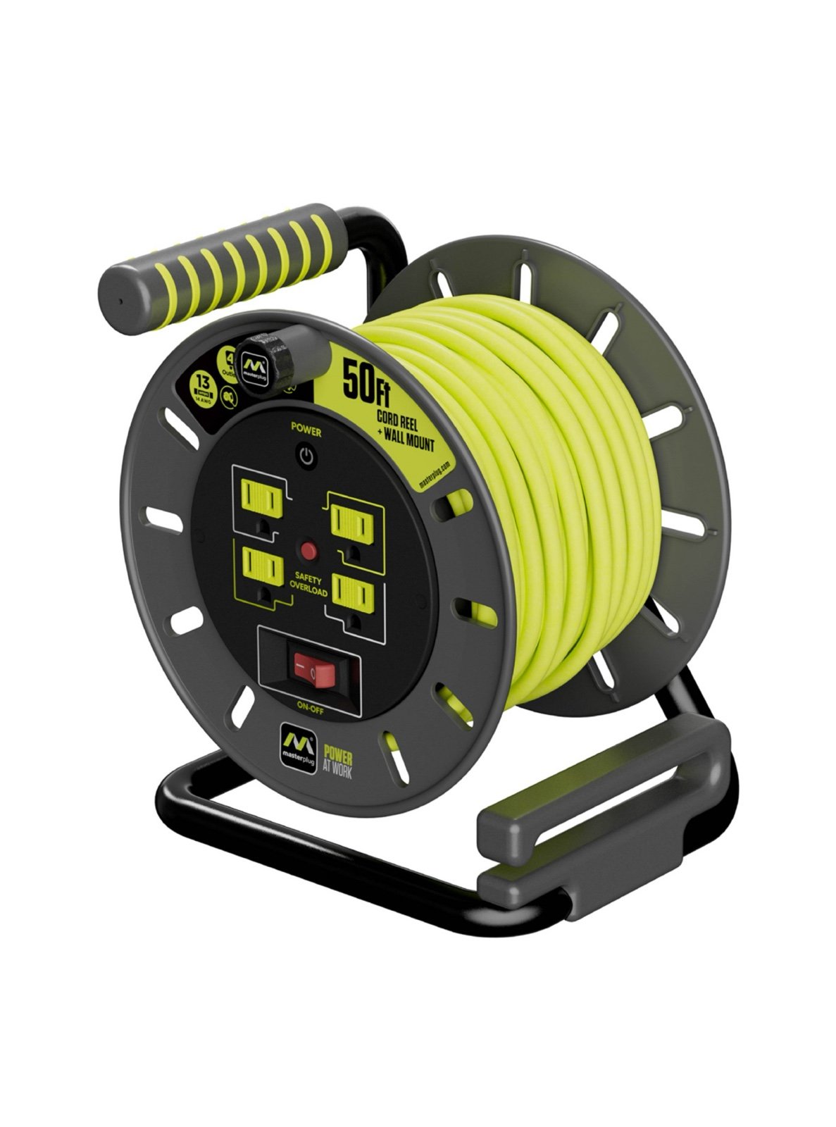 Masterplug 50ft 4 Socket Extension Cord Reel With Wall Mount 13A
