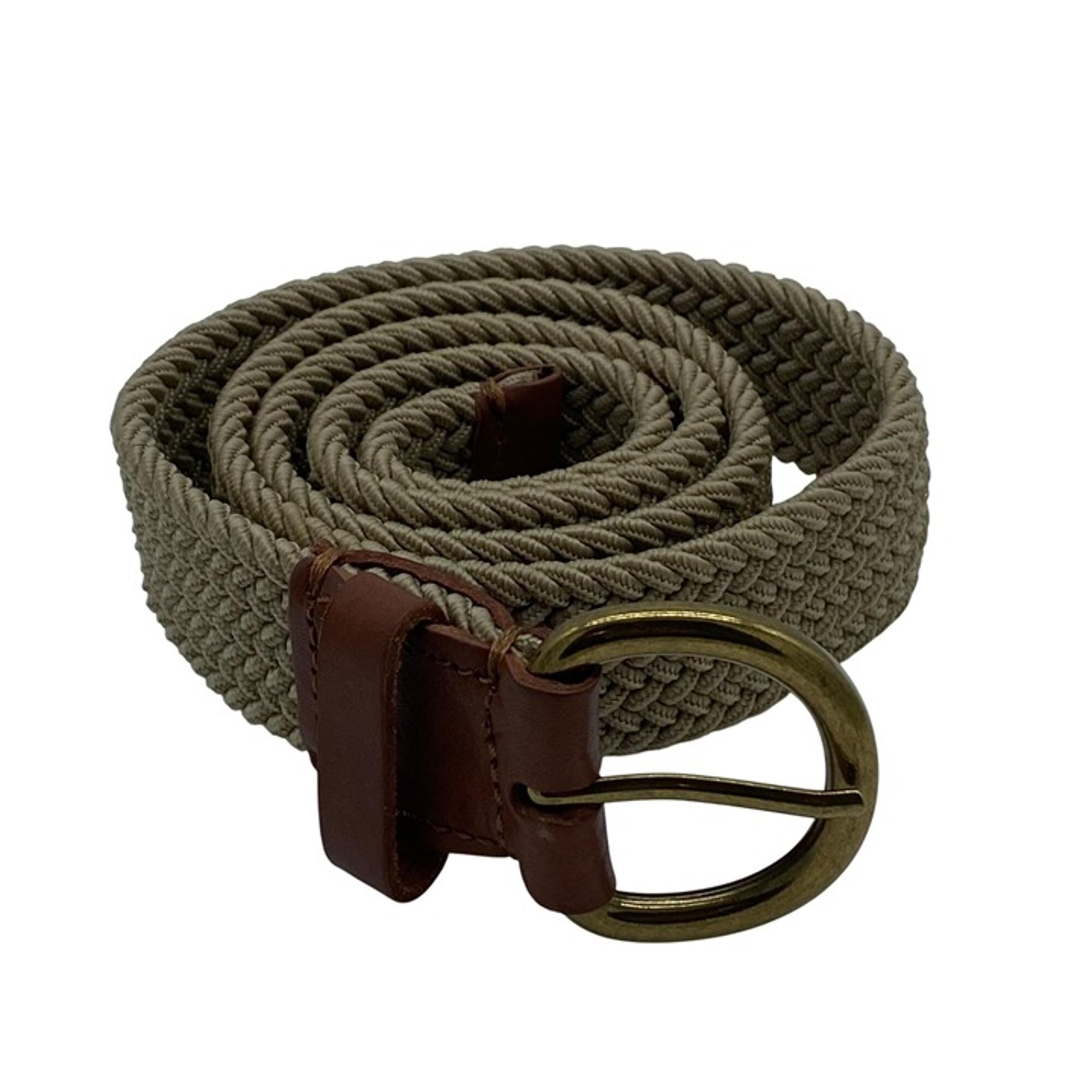 Gap Womens 38W Woven Stretch Belt With Brass Buckle & Leather Accents Khaki