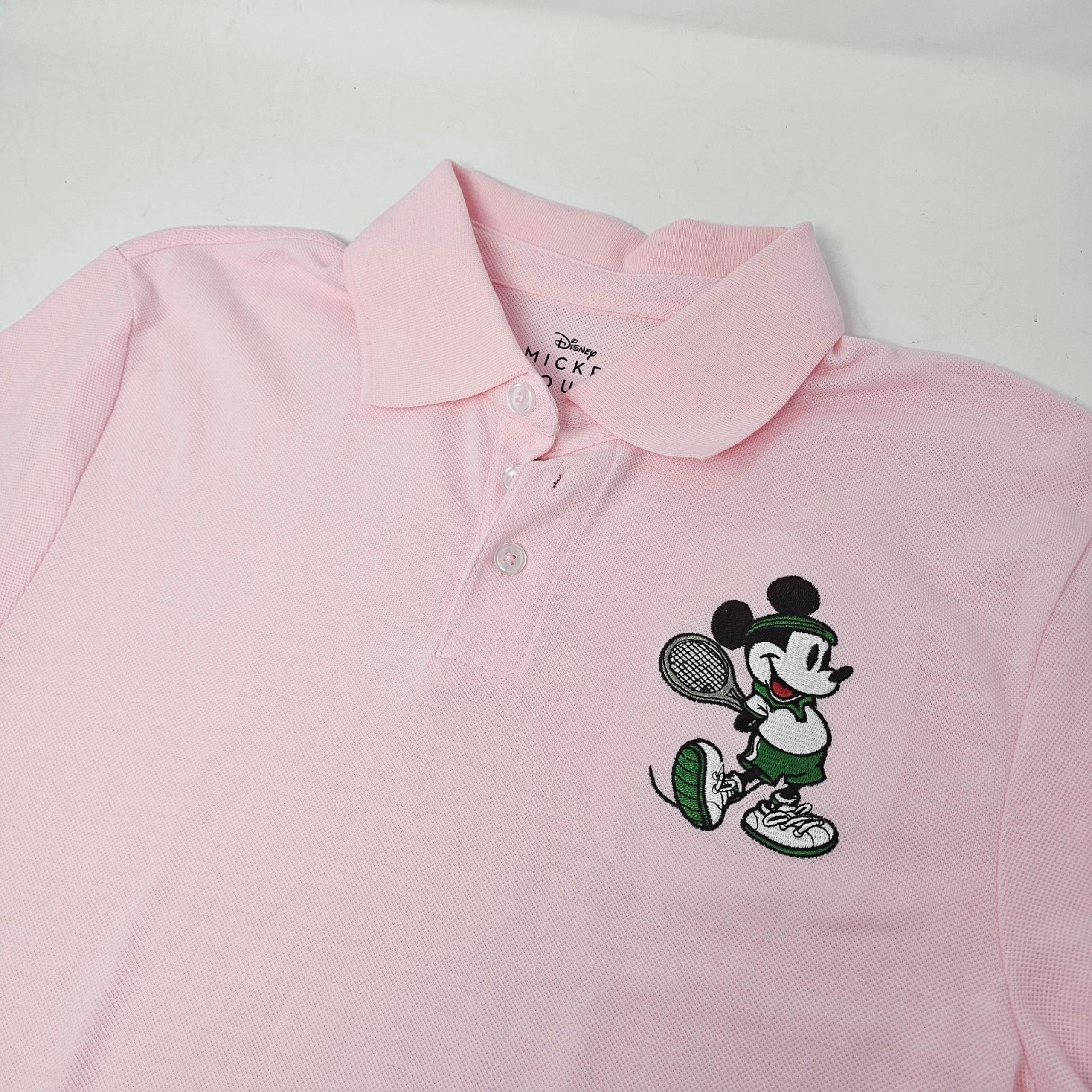 Disney Men's Mickey Mouse Classic Pink Knit Polo Golf Shirt Size Small NWT.