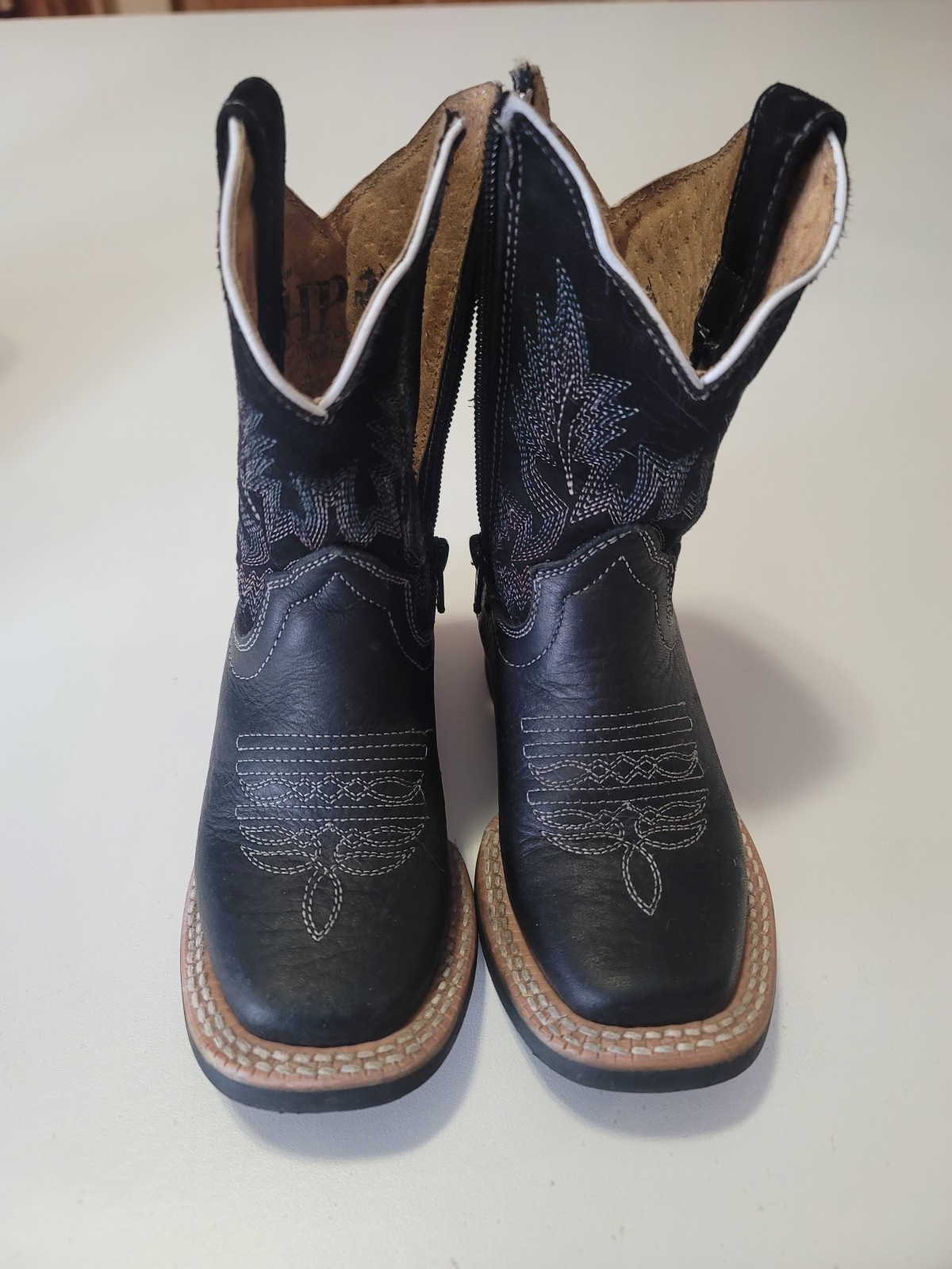 Black leather cowboy boots for boys toddler 2 yrs old