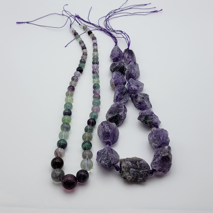 Multicolor Round Agate Bead And Rough Amethyst Geode Necklace LOT Needs Clasps