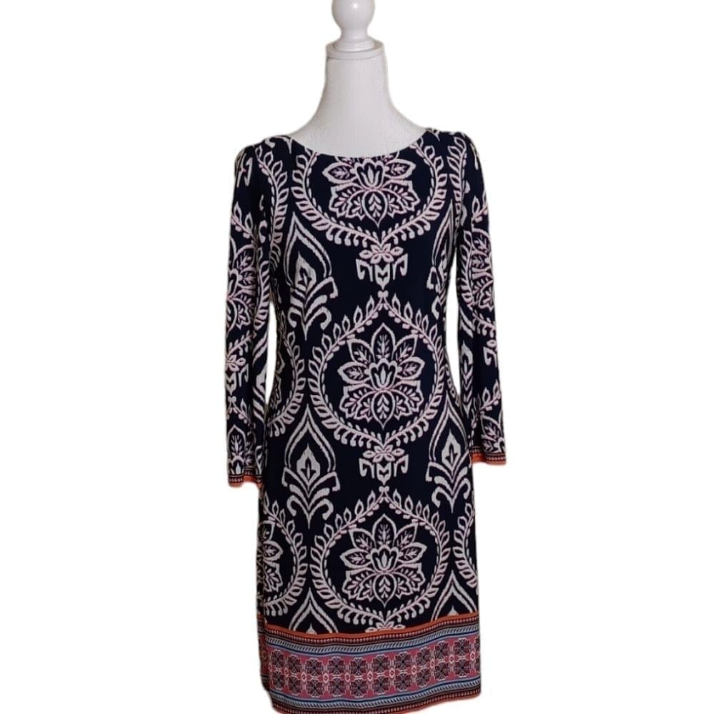 Vince Camuto Women's Blue,White,Pink 3/4 Sleeve Lined Shift Dress. Size 4