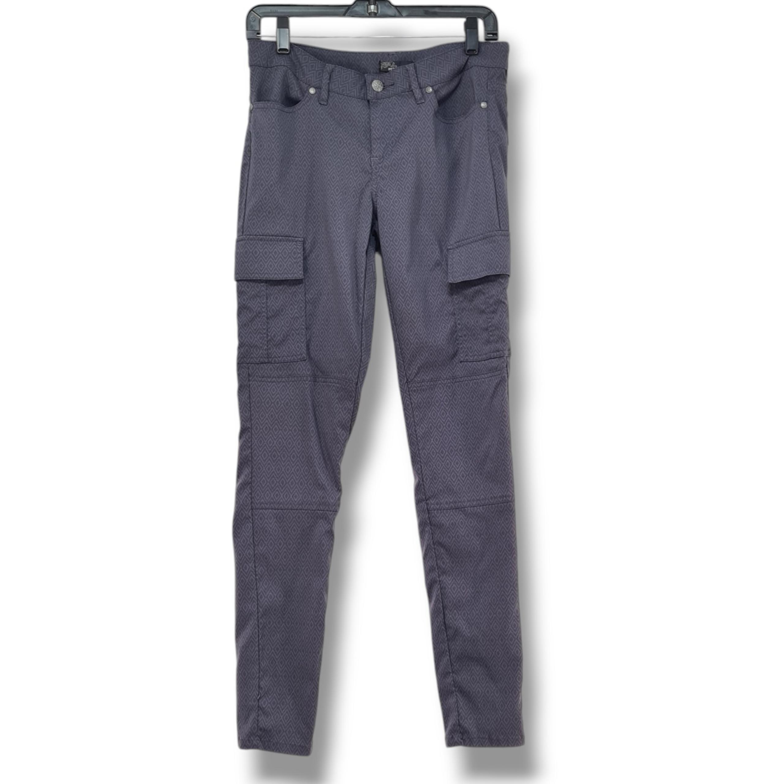 Prana Meme Grey Diamond Print Cargo Skinny Pants Nylon Blend Stretch Hiking Sz 4