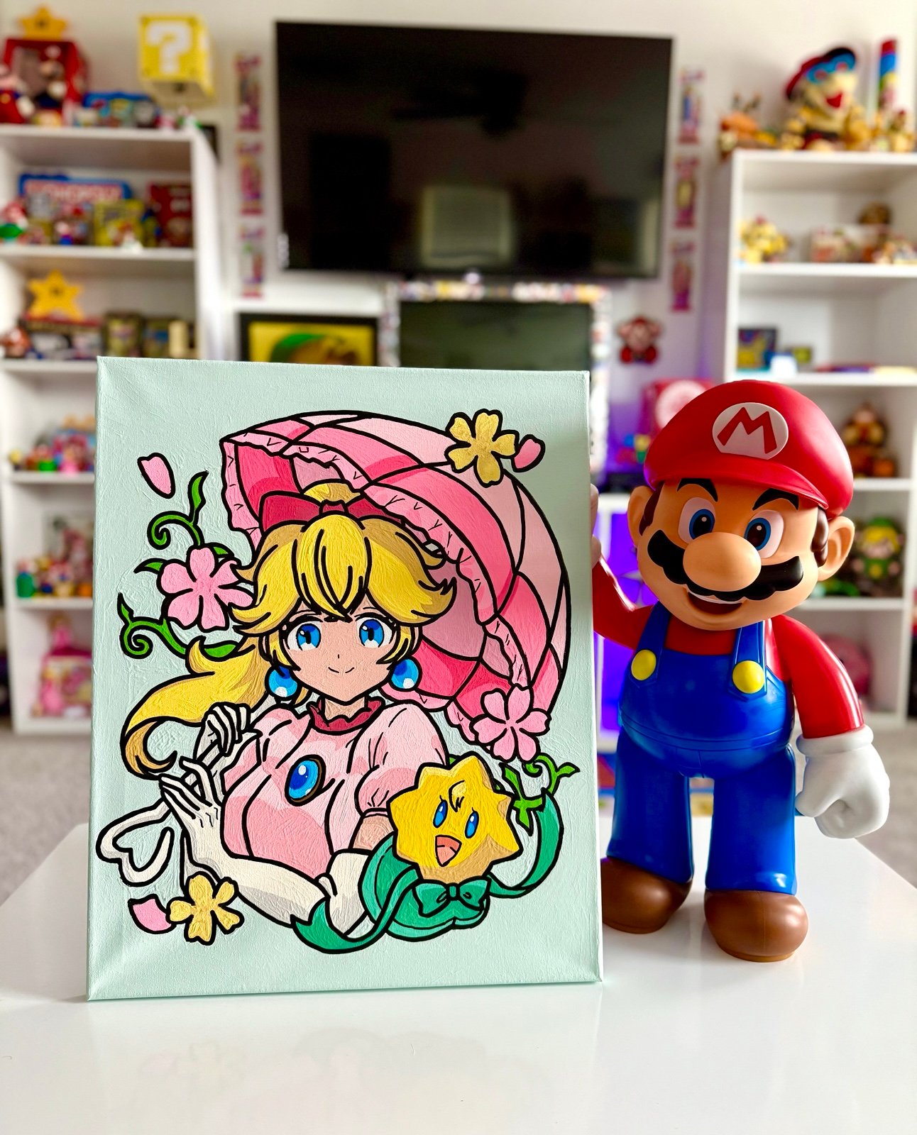 Hand-Painted Princess Peach Wall Art – Nintendo Decor