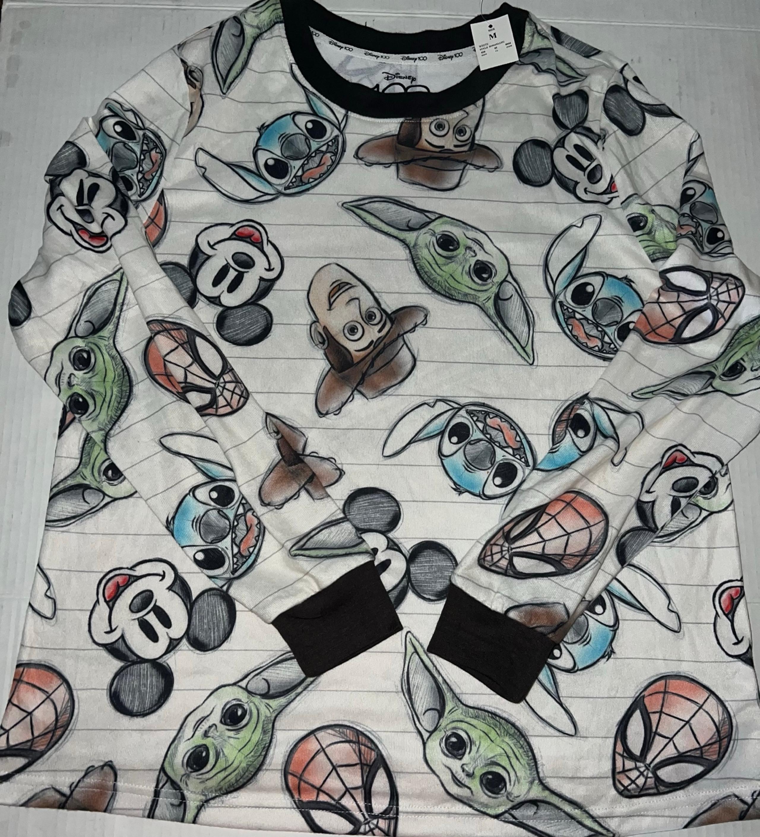 Women’s DIsney 100 Character Yoda Mickey Matching Pajama Top sz Medium NEW