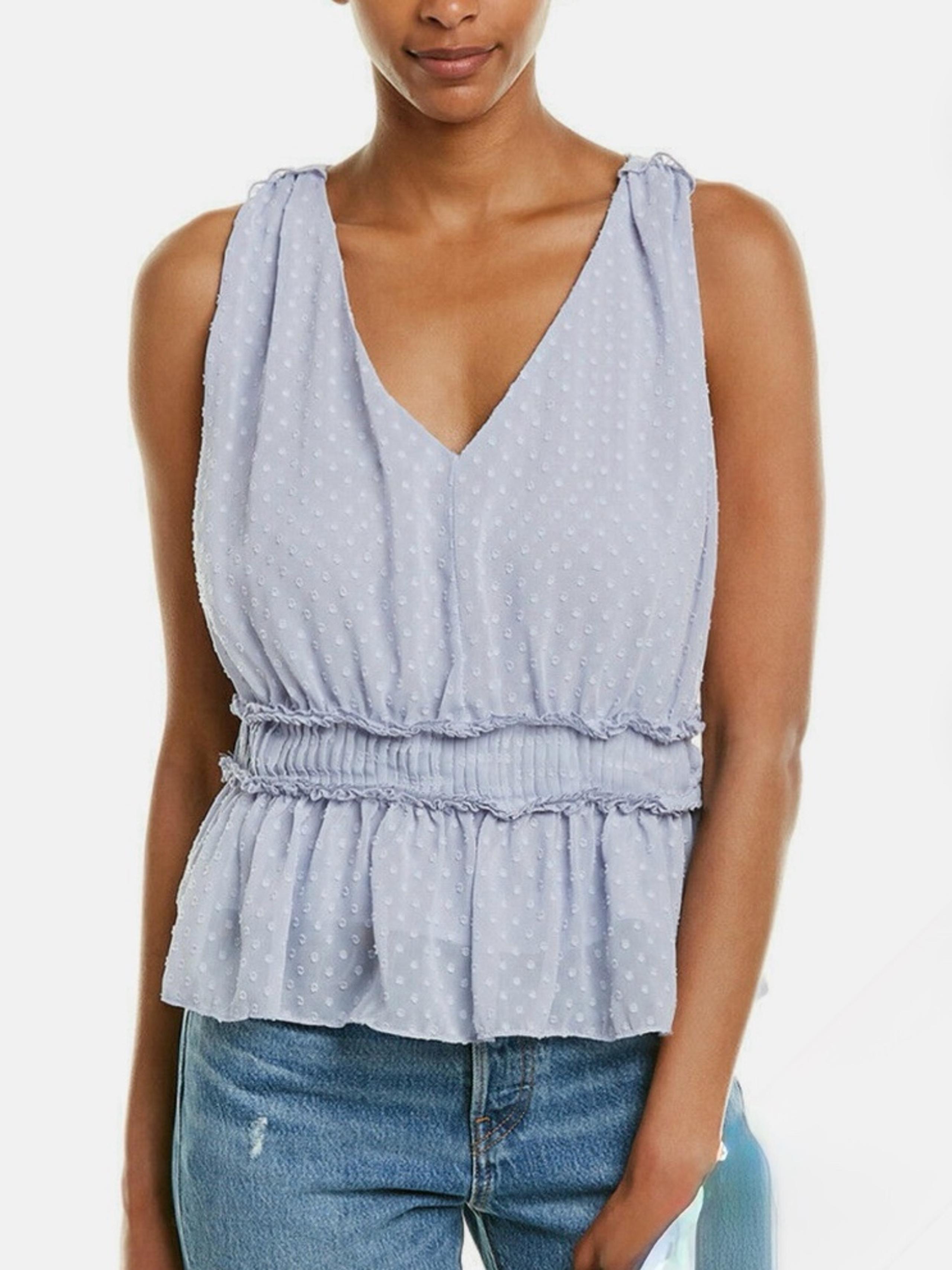 ANTHROPOLOGIE Bishop + Young Swiss Dot Peplum Tank Top Chiffon Blue Womens Small