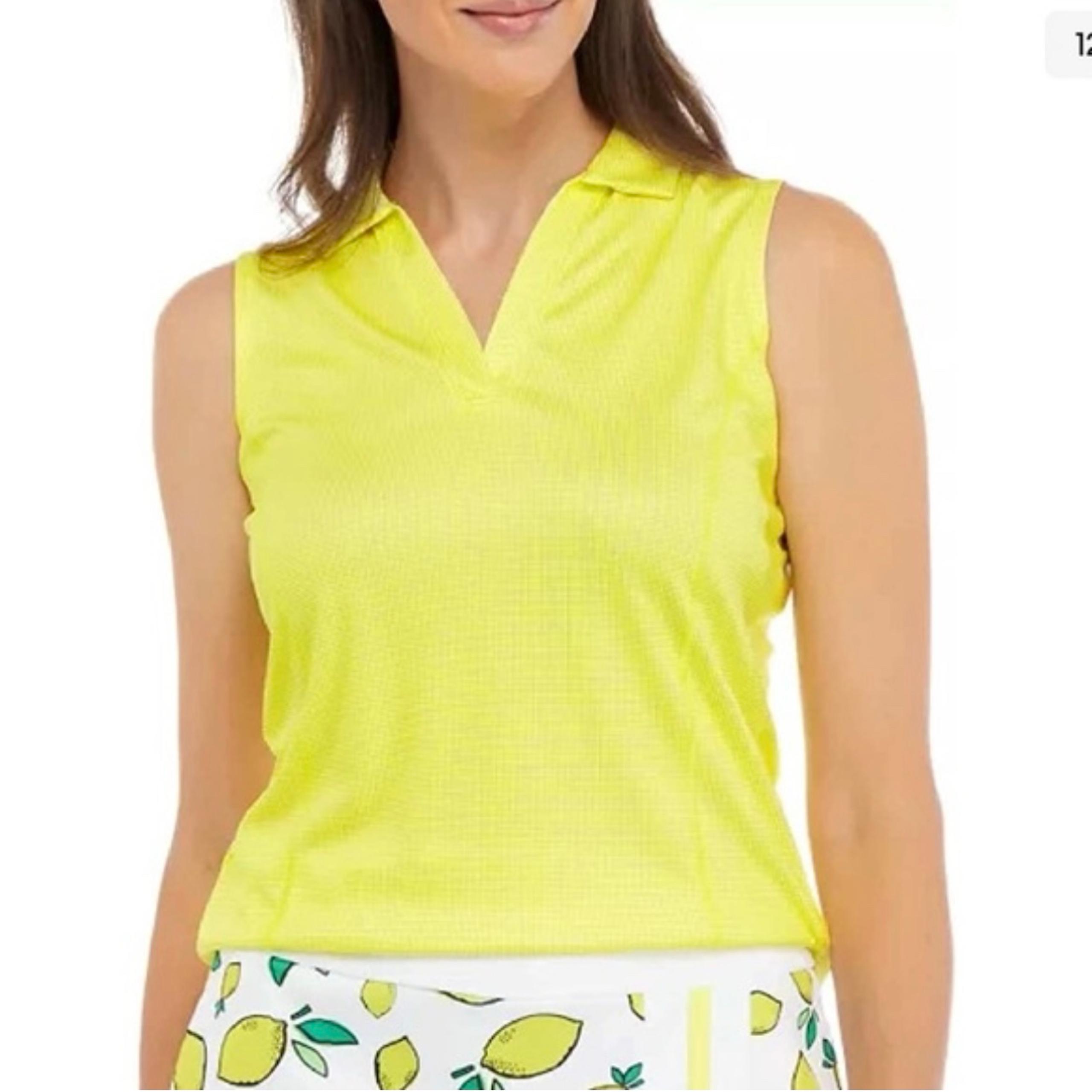 NWT PGA Tour Lemon Yellow Sleeveless Polo Golf Shirt Womens XL Moisture Wicking