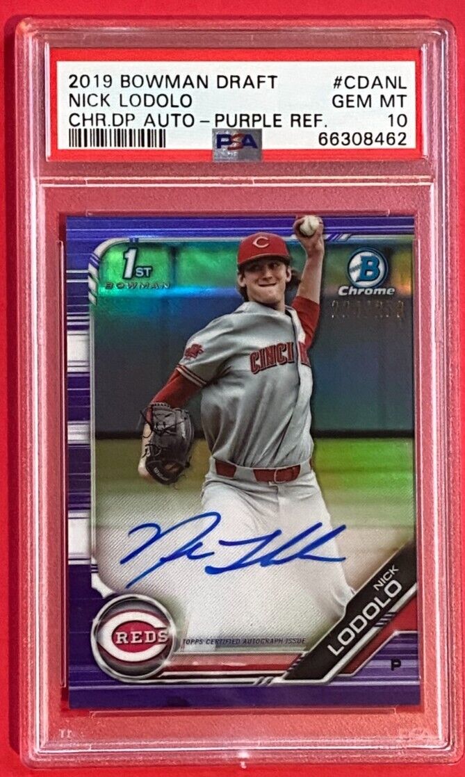 2019 Nick Lodolo Bowman Chrome Auto Purple #224/250 PSA 10 - POP 12!
