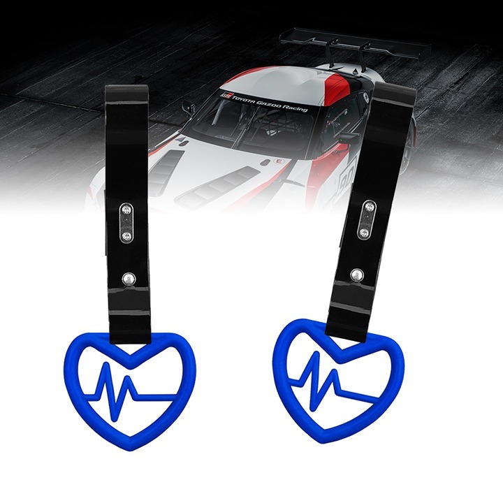 NEW 2PCS Heartbeats Shaped Blue JDM TSURIKAWA Handle Black Strap Charm Drift