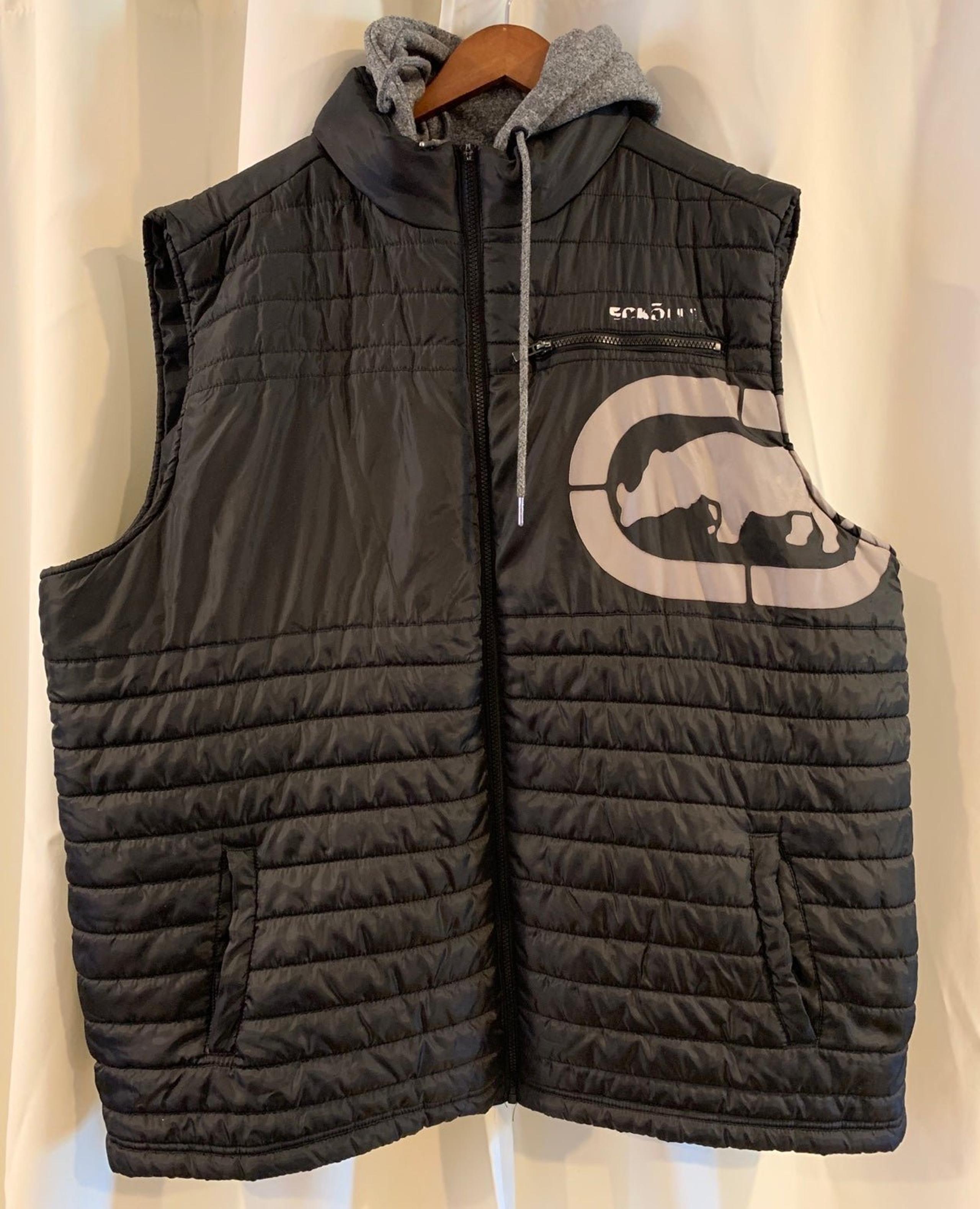 Ecko Unltd Men's Black Sleeveless Hoodie Puffer Vest Full Zip Jacket Size 3XL