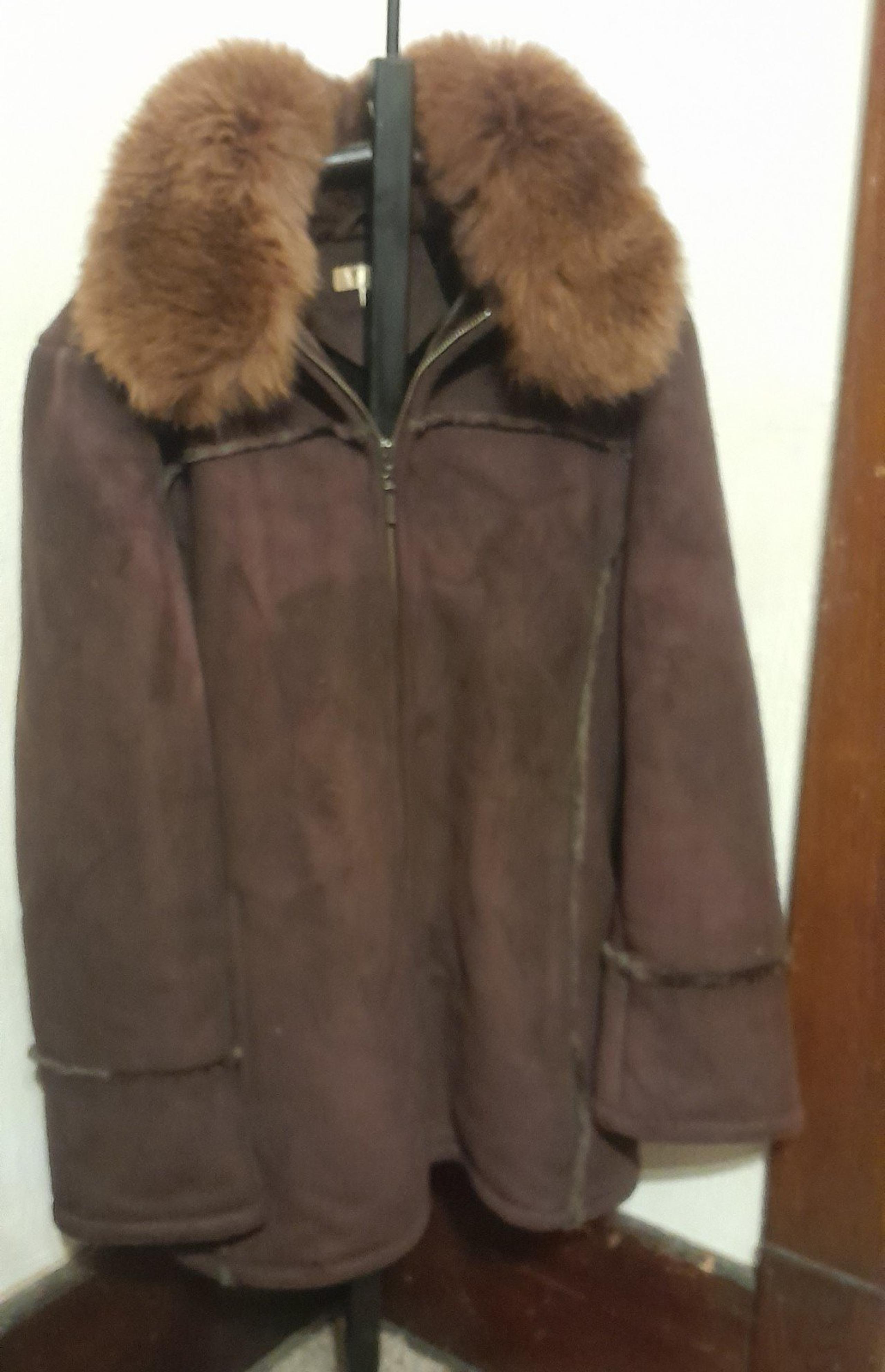 Vtg Wilsons Leather Brown Coat Faux Suede Shearling Genuine Fox Fur Collar siz L
