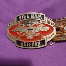 34-36 leather belt n buckle..Vietnam serial #d..