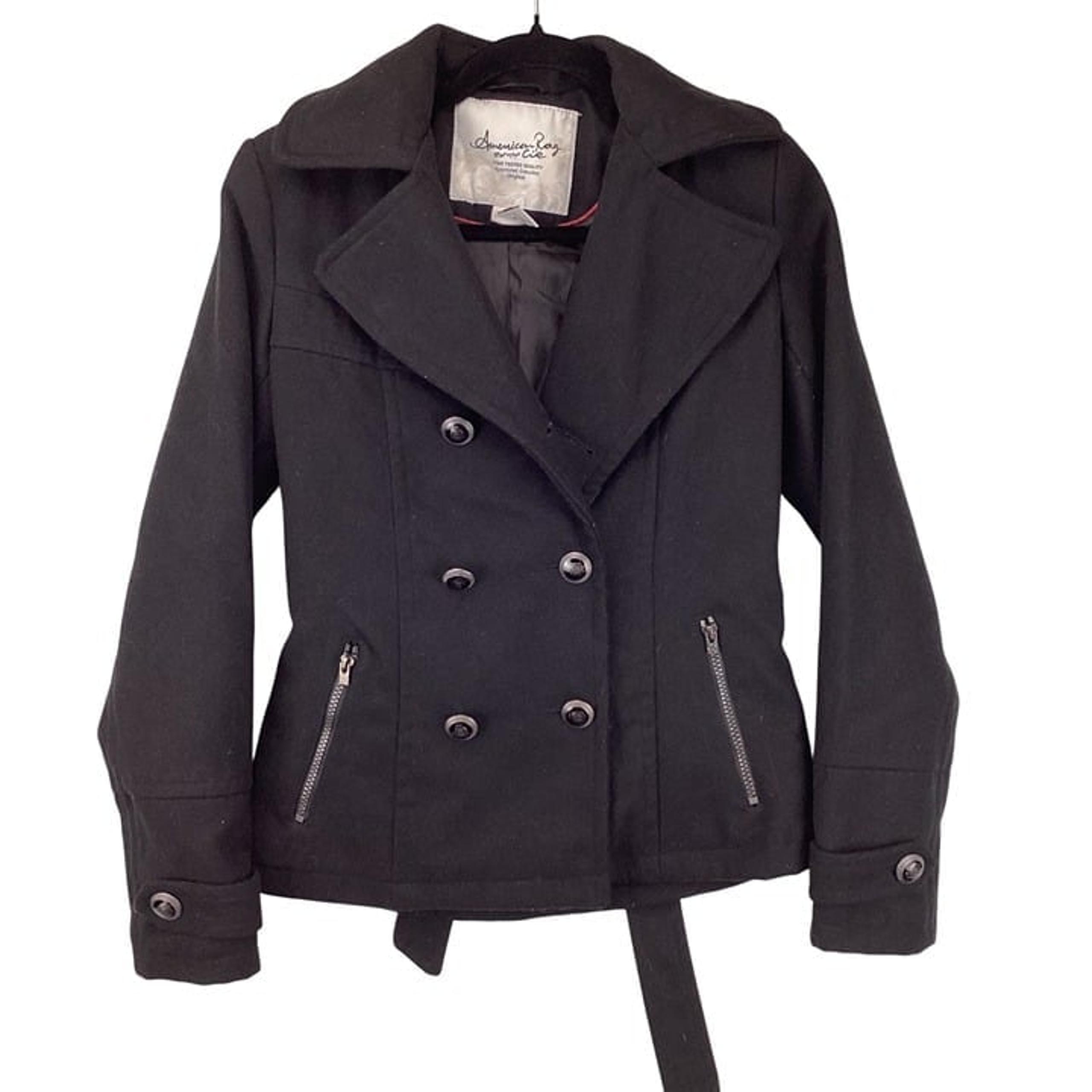 American Rag Cie Womens Jacket Size XS Xsmall Black Double Breasted Peacoat