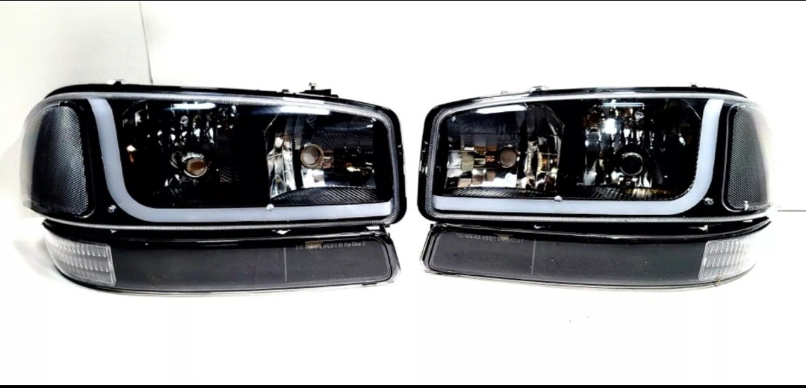 FOR 1999-2007 GMC SIERRA/YUKON LED DRL BLACK CLEAR HEADLIGHT+BUMPER SIGNAL LAMP