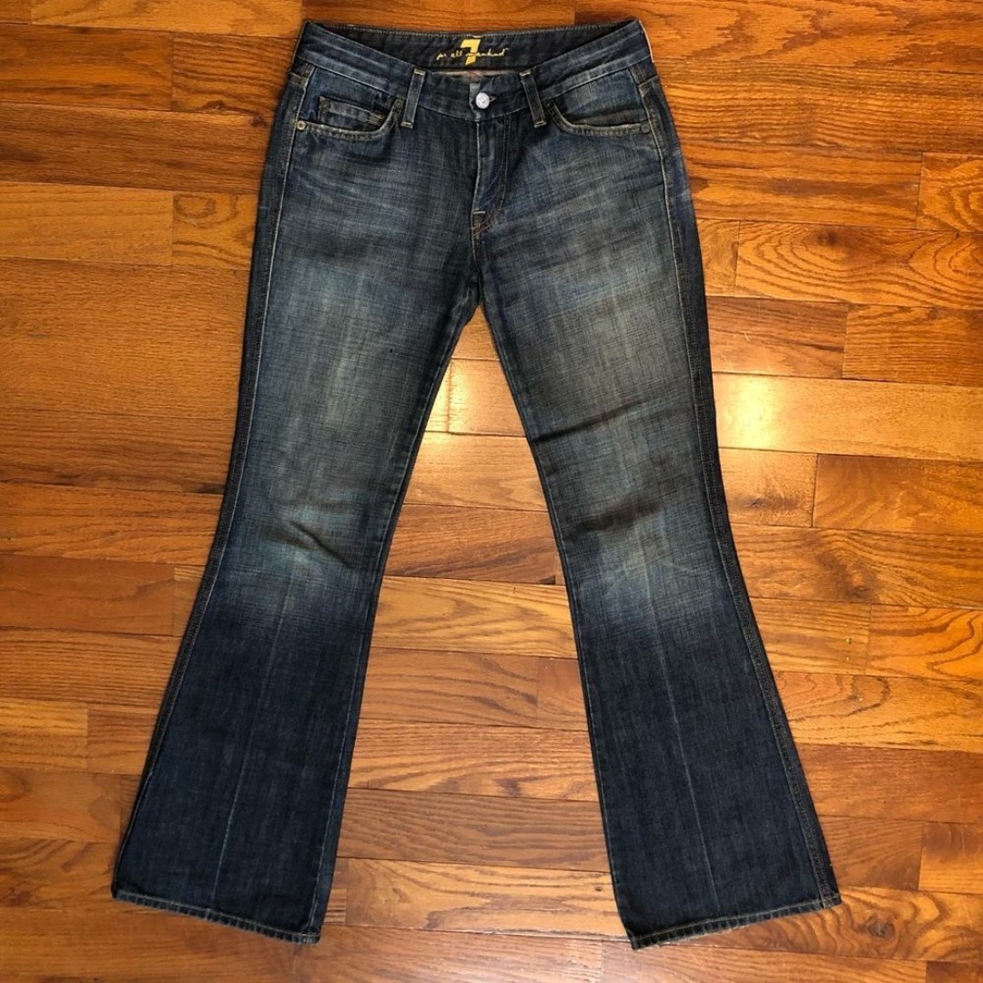 7 For All Mankind Y2K Flare Jeans Women's 27R Blue Pink Logo Preowned