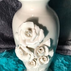 Vintage Princess House Porcelain Bud Vase White With 3D Roses