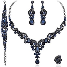 Blue Crystal Necklace Earrings Bracelet Ring Bridal Wedding Party Sapphire Set