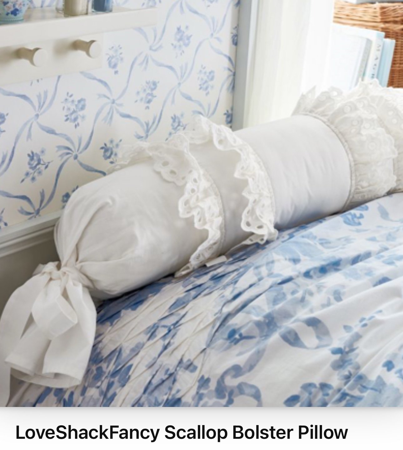 Loveshackfancy scallop eyelet bolster pillow