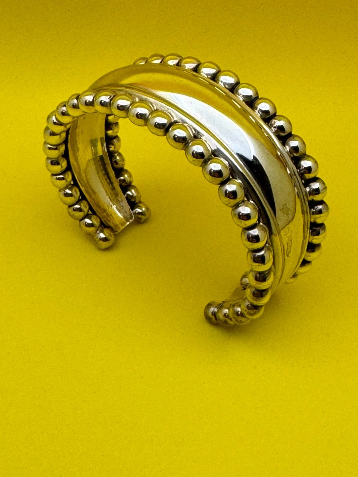 Vintage Sterling Silver Taxco Mexico Beaded Edge Cuff Bracelet