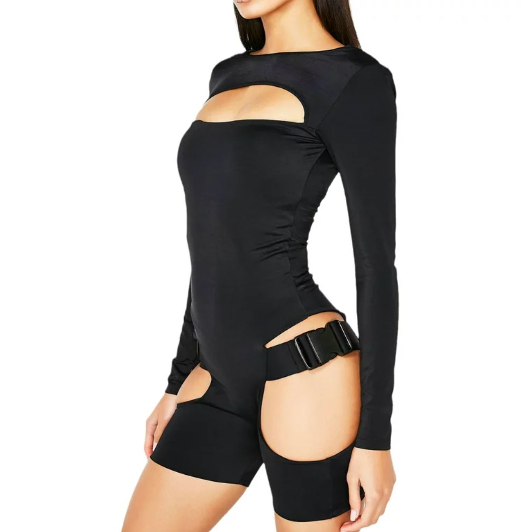 Lipt the Label Festival Black Long Sleeve Round Neck Cut Out Buckle Bodysuit XS