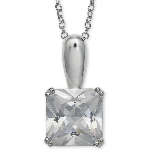 J67 Giani Bernini Cubic Zirconia Square 18" Sterling Silver Pendant Necklace
