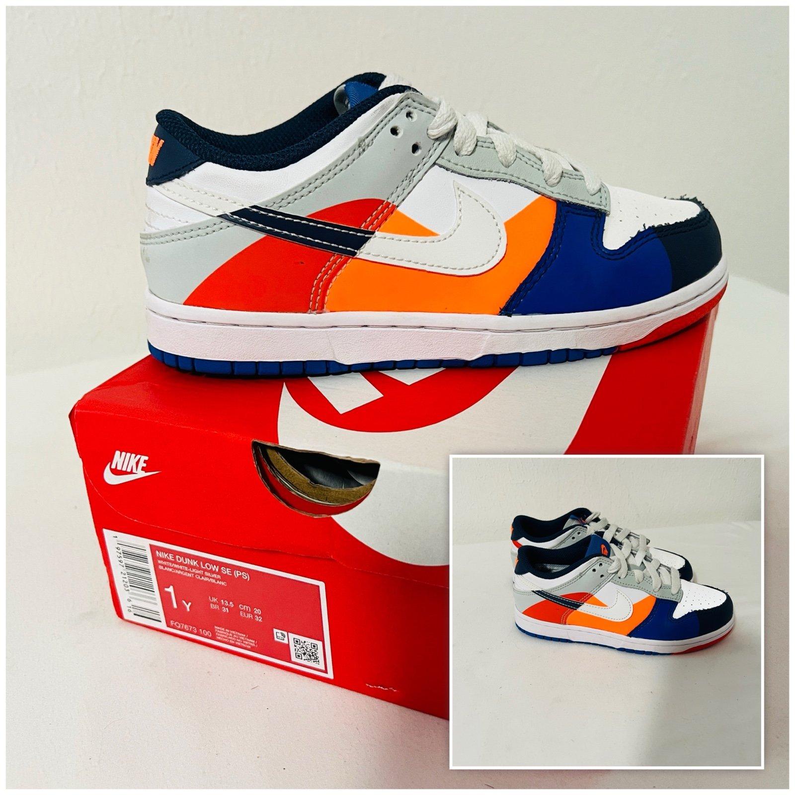 Nike Dunk Low SE (PS) 1Y Kids Sneakers White/White Light Silver FQ7673 100