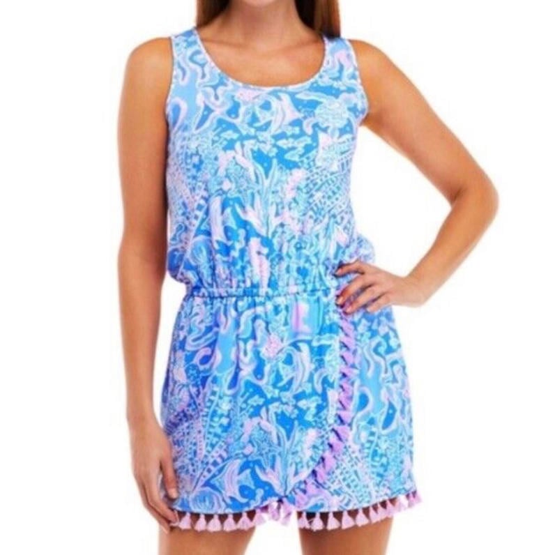 LILLY PULITZER purple and blue pompom romper