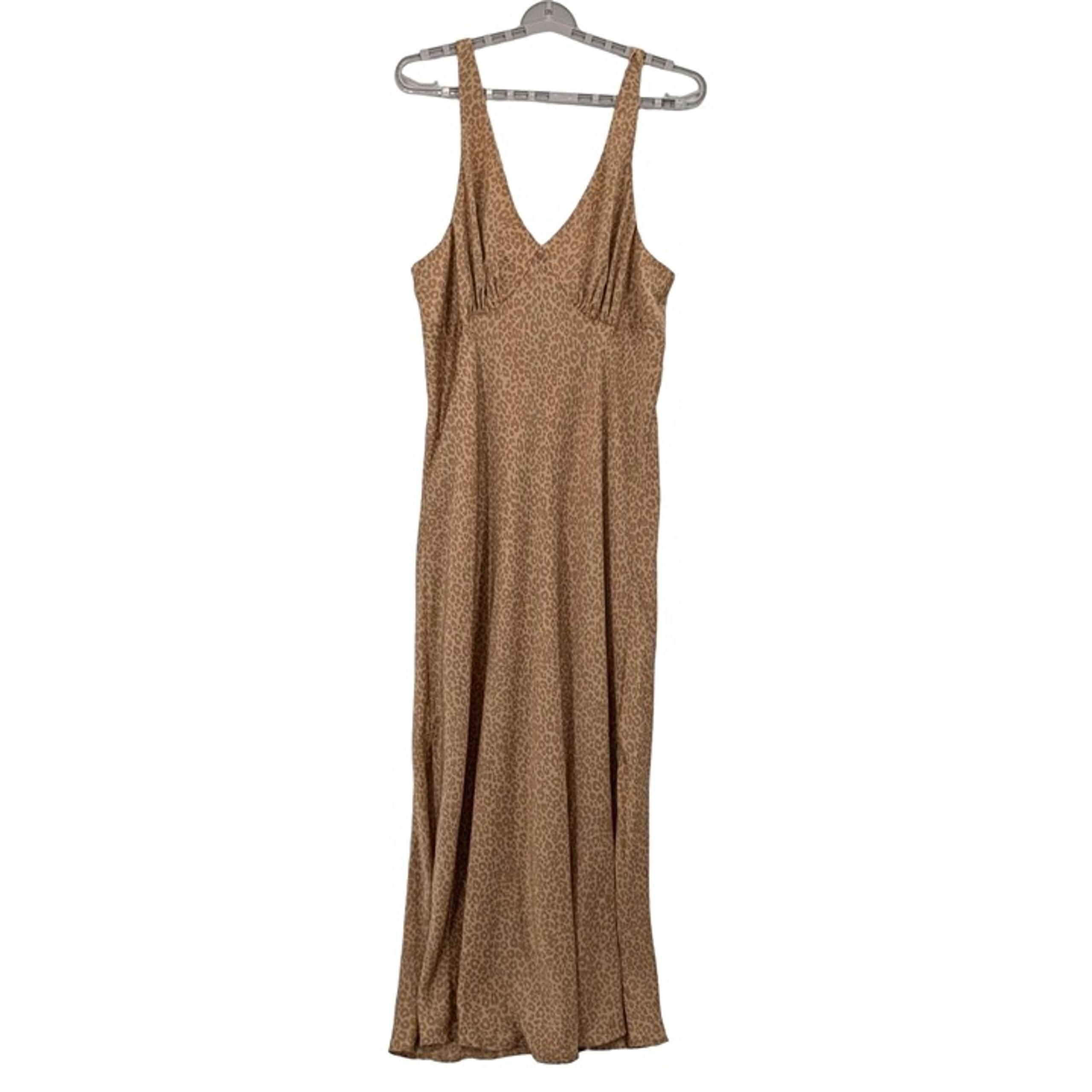 American Eagle Slip Dress Women Size XL Leopard Print Slit V-Neck Midi Y2K Boho