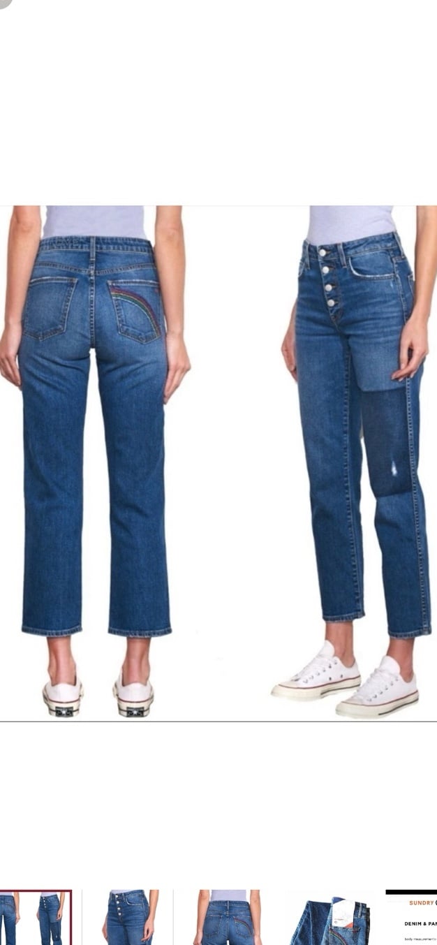 Sundry Rainbow Embroidered Crop Jeans