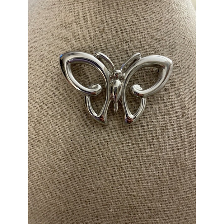 Vintage Pierre Balmain Lux Line Rhodium Plated Silver Butterfly Broach