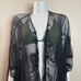 Black embroidered flowers mesh lace beach scalloped hem cover up kimono