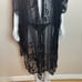 Black embroidered flowers mesh lace beach scalloped hem cover up kimono