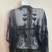 Black embroidered flowers mesh lace beach scalloped hem cover up kimono