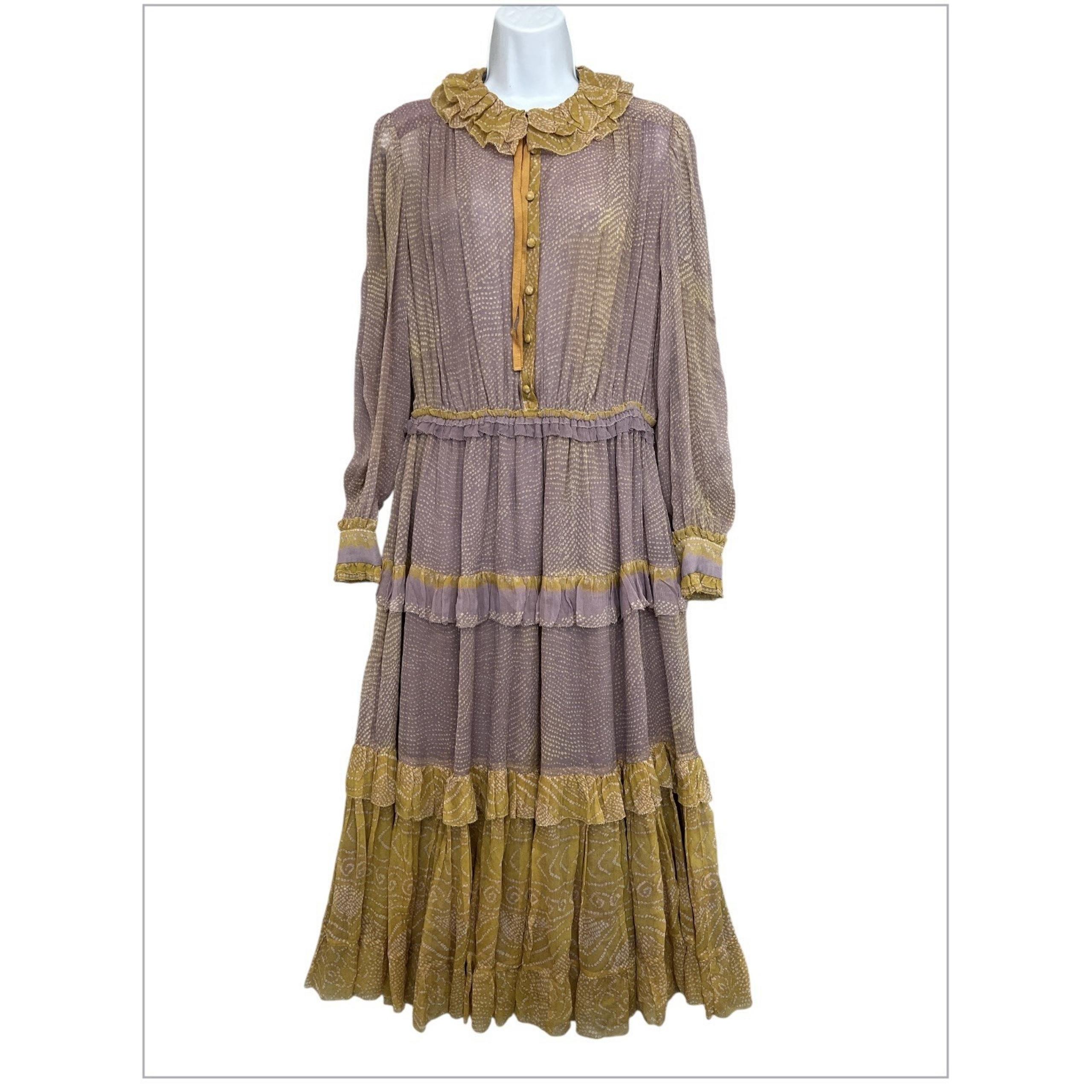 Ulla Johnson RARE Atum Winter  Ruffled  Midi Dress Midnight Size 10 Women's