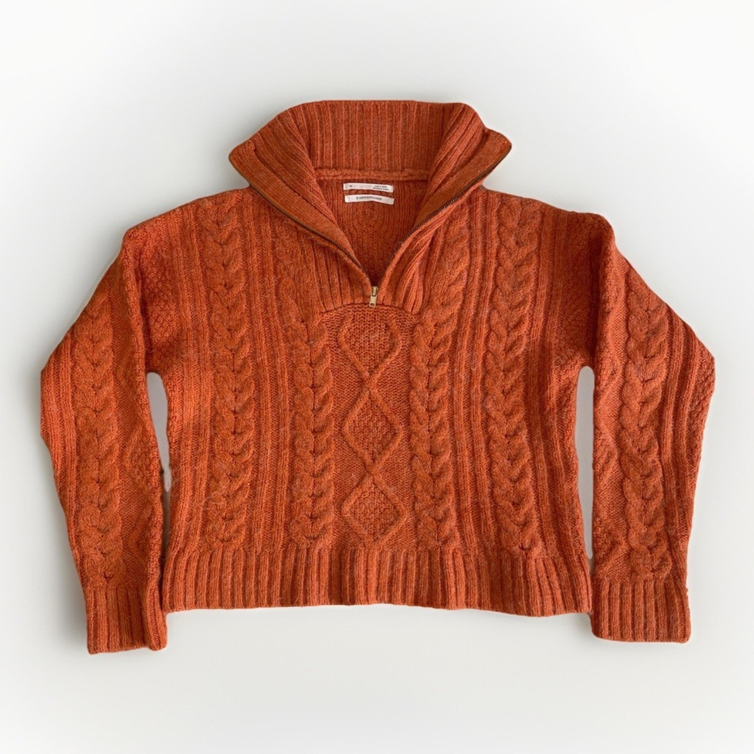 Anthropologie Women’s XS Orange Quarter Zip Cable Knit Turtleneck Sweater SOFT